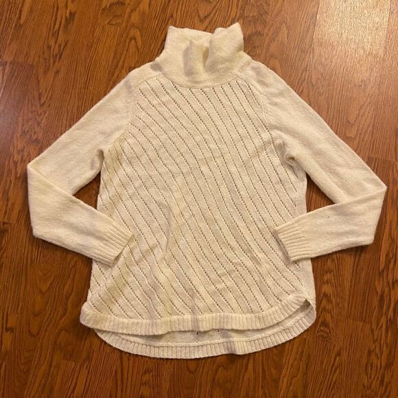 Lou & Grey Cream Alpca Wool Open Knit Turtleneck Sweater Large - Picture 1 of 4